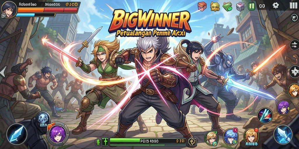 Tampilan gameplay menarik dari BIGWINNER yang penuh aksi dan karakter Anime.