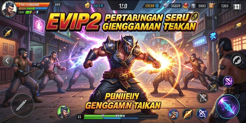 Tangkapan layar gameplay EVIP2 menunjukkan aksi pertarungan yang mendebarkan.