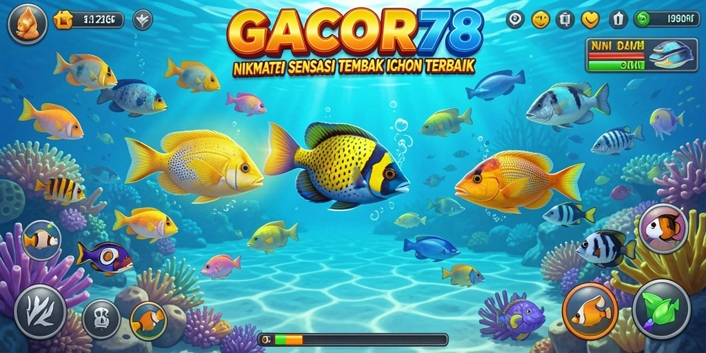 Tampilan gameplay GACOR78 dengan aksi menangkap ikan.