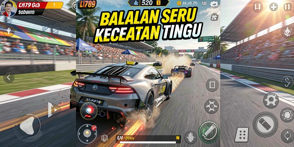 Tangkapan layar utama LI789 menampilkan aksi balapan yang intens.