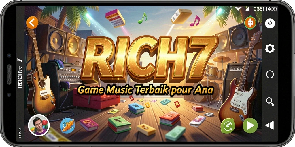 Tampilan gameplay RICH7 yang menampilkan pemain menikmati permainan musik.