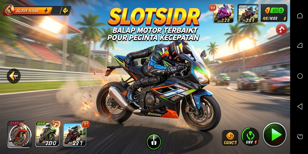 Tampilan aksi balap motor yang menegangkan di SLOTSIDR.